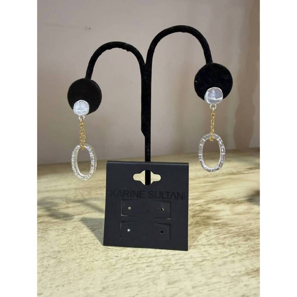 NEW KARINE SULTAN women's oval drop post earring in two tone